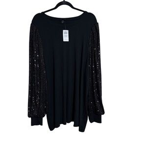 Torrid Torrid Rib Crew Neck Sequin Long Sleeve Top deep black color size 4X